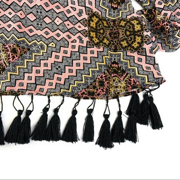 MinkPink Long Sleeve Tassel Trim Graphic Dress - Picture 5 of 6